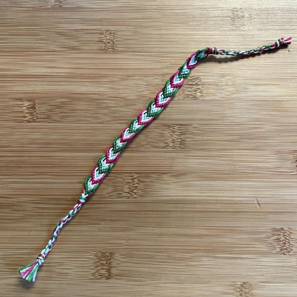 Lettie Chevron Woven Bracelet OS Pink Green White Women Cotton Thread Tie - Picture 3 of 3